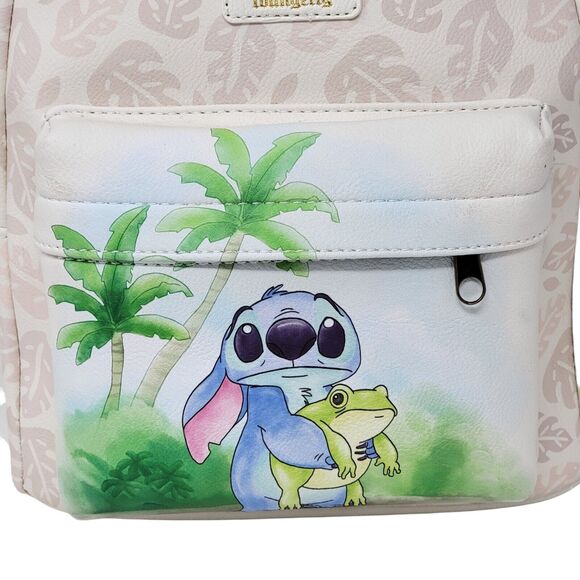 Loungefly Disney Stitch With Frog Mini Backpack Cream Watercolor Look FLAW‎ New loungefly-disney-stitch-game-  main image 4